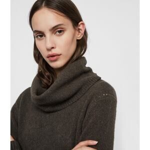 All Saints Wool Blend Brown Cropped Turtleneck Sweater Size Small